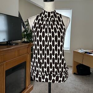 Micheal Kors Brown Beige Halter Neck Diamond Print Tunic Top Size Small Petite